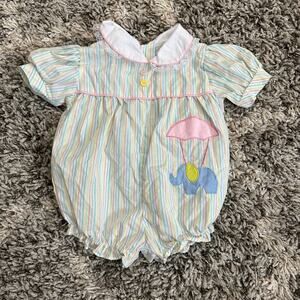 Vintage Cuties by Judy Stripe Romper Baby Girl 3-6 Months Collar Lace Bubble